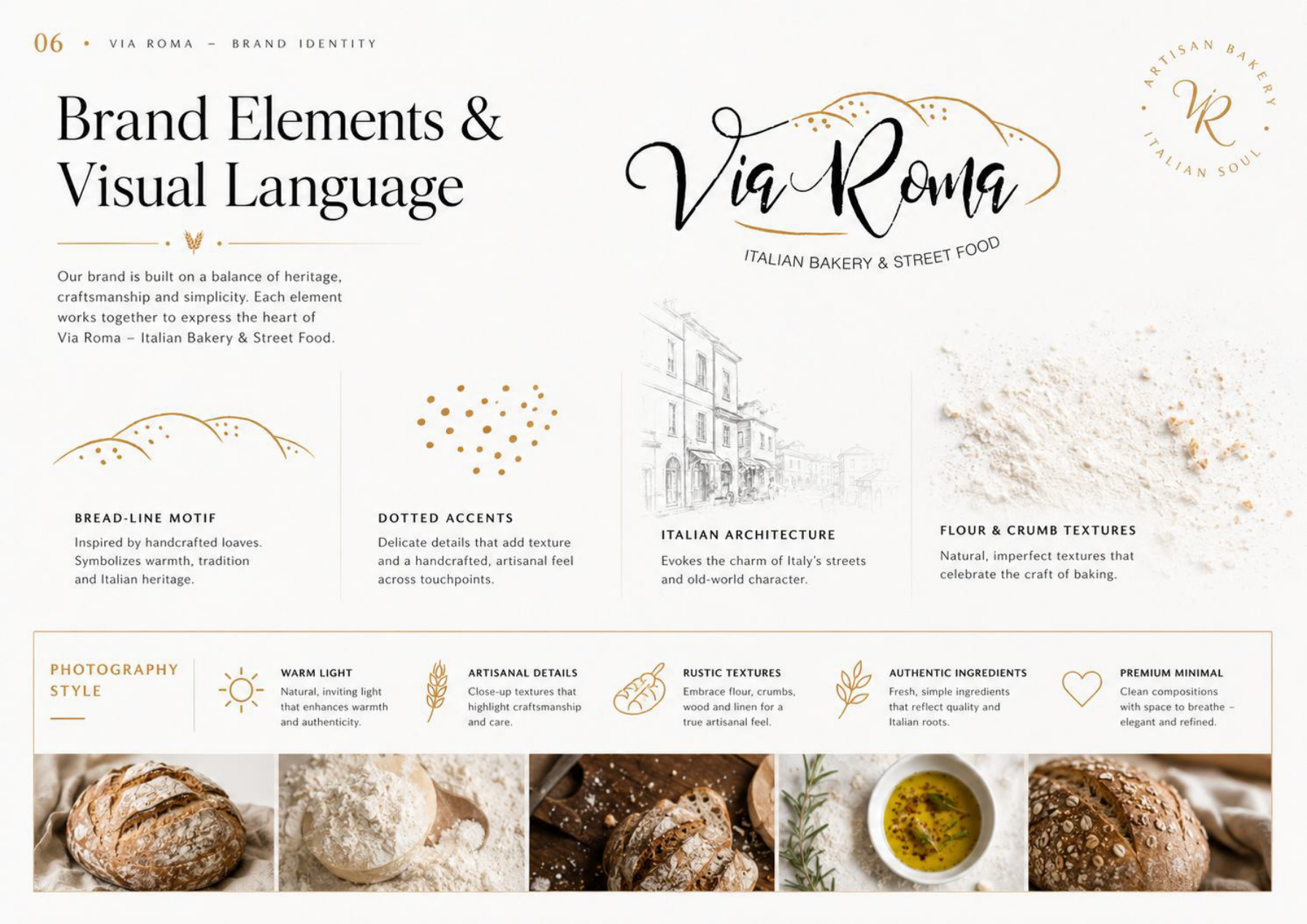 Via Roma visual language from the supplied brand presentation